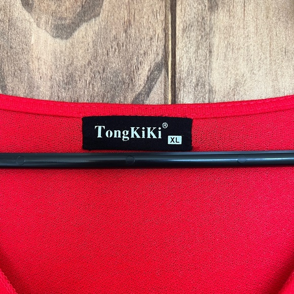 TongKiKi Women's Wrap Front Loose Fit Short Sleeve V Neck Top - Picture 2 of 4